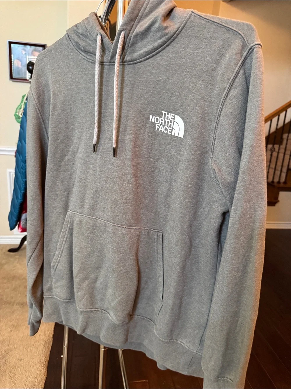 The North Face Gray Pullover Hoodie with Camo Logo Back Print